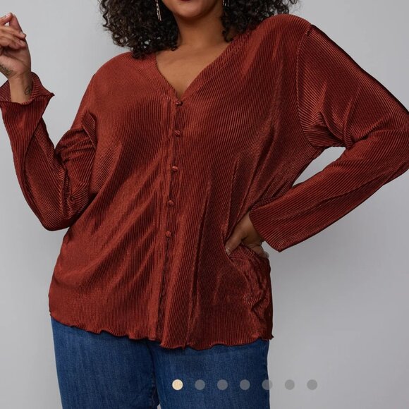 New York & Company Women's Plus Size Brown Pleated Knit Plisse Top Size 2X - Picture 1 of 10